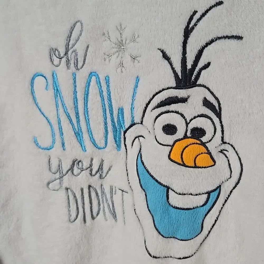 Disney Frozen OLAF Faux Fur Fleece White Pajama Top Sweatshirt PJs Large 12/14 - Picture 3 of 9